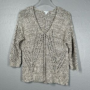 J. Jill Cream Brown Open Knit Sweater Women's Size Petite Small